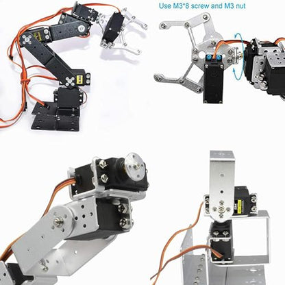diymore Robotic Arm Kit Silver ROT3U 6DOF Aluminium Robot Arm Mechanical Robotic Clamp Claw Kits No Soldering Required (Unassembled Parts Without Servos)