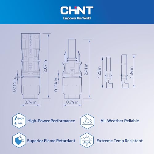 CHINT UL 6703 & TÜV Certified Solar Panel Connectors (30 Pairs), 1500V 46A DC MC4-Compatible PV Cable Connectors Kit for 10/12/14 AWG Solar Wire with Dust Caps & Spanners - size: 30 Pairs 10AWG 46A