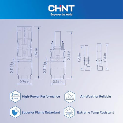 CHINT UL 6703 & TÜV Certified Solar Panel Connectors (30 Pairs), 1500V 46A DC MC4-Compatible PV Cable Connectors Kit for 10/12/14 AWG Solar Wire with Dust Caps & Spanners - size: 30 Pairs 10AWG 46A
