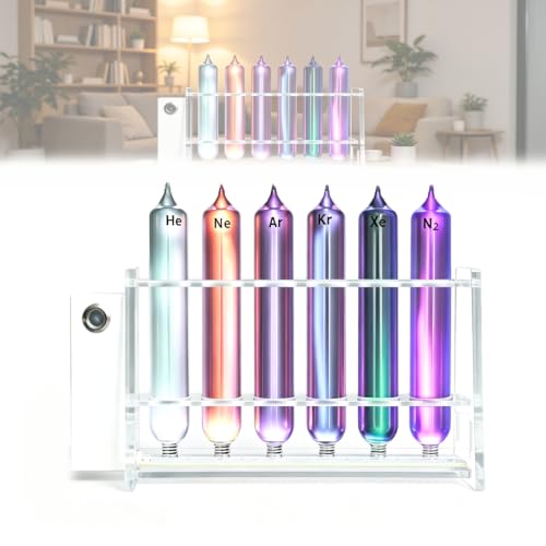 Rare Gas Glow Demonstration Set, 6 Noble Gases (he, Ne, Ar, Kr,xe,n2), with Motorized Stand,for Physics Spectroscopy Education, Desktop Collection & Science Ornament