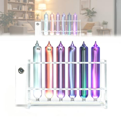 Rare Gas Glow Demonstration Set, 6 Noble Gases (he, Ne, Ar, Kr,xe,n2), with Motorized Stand,for Physics Spectroscopy Education, Desktop Collection & Science Ornament