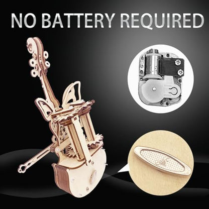 3D Wooden Puzzle for Adults Cool Cello Music Box DIY Model Wood Crafts Kits - style: cello