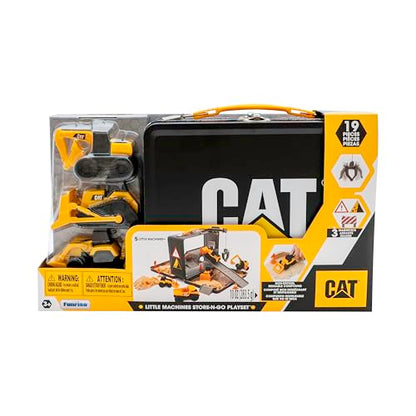 CAT Construction Toys, Store N Go Playset - Tin Travel Case Transforms into Multi-Level Worksite, Includes 2 Little Machines Vehicles & 10 + Accessories, Portable STEM Toy for Kids Ages 3 + - style: Compound Store N Go Playset