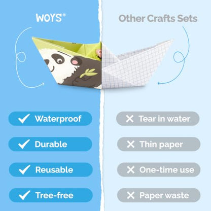 WOYS Floating Origami Boats | Insects Set | Waterproof Reusable Paper | Screen-Free DIY Arts & Crafts Activity & Gift | 5 Sheets | Bath, Pool & Indoor Play - color: INSECTS