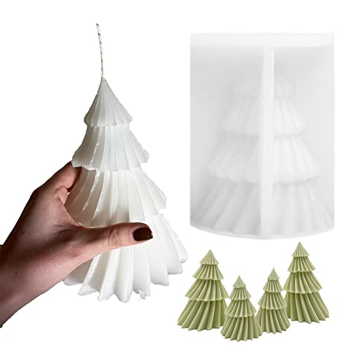 Large Christmas Tree Silicone Candle Mold, DIY 3D Spiral Cone Shape Mold,Folding Cone Christmas Tree for Candle Making, 3D Geometric Spinning Pillar Molds for Christmas Ornament(6.7") - color: Christmas Tree 6.7"
