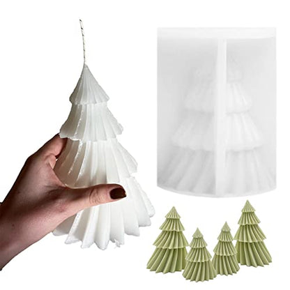 Large Christmas Tree Silicone Candle Mold, DIY 3D Spiral Cone Shape Mold,Folding Cone Christmas Tree for Candle Making, 3D Geometric Spinning Pillar Molds for Christmas Ornament(6.7") - color: Christmas Tree 6.7"