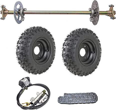 Rear Axle Assembly Complete Wheel Hub Kit and 6" Wheel Tires With Rim & Brake Assembly & T8F Chain for Go Kart Quad Trike Drift Bikes