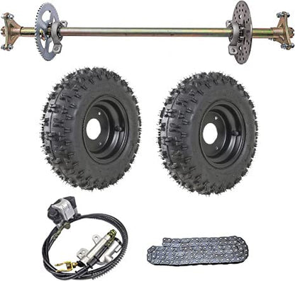 Rear Axle Assembly Complete Wheel Hub Kit and 6" Wheel Tires With Rim & Brake Assembly & T8F Chain for Go Kart Quad Trike Drift Bikes