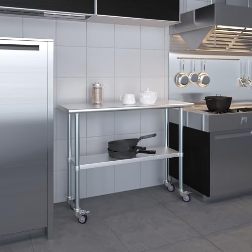 AmGood 18 in. x 48 in. Stainless Steel Work Table with Wheels | Metal Kitchen Food Prep Table | NSF - size: 48 in. Long x 18 in. Deep with Wheels