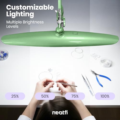 Neatfi XL 2200 Lumens 24W LED Desk Lamp – Shadow-Free Task Lighting | 4-Level Dimming | Home Office & Crafts Use | 20-Inch Wide Head (Midnight Green, Non-CCT with Clamp) - color: Midnight Green, size: Non-CCT with Clamp