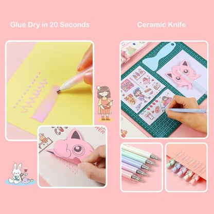 Doraking Scrapbooking Tools with Glue Tweezer Shovel Cutter Pen for Crafting, Scrapbooking, Card Making, Paper Crafts - color: White