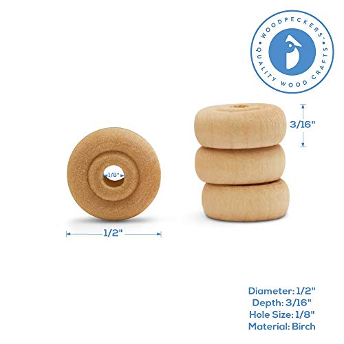 Classic Mini Wooden Wheels, Great for Crafts Too, 1/2 Inch Diameter, 3/16 Inch Thick, 1/8 Inch Hole, Pack of 250, by Woodpeckers - color: Pack of 250, size: 1/2 inch, 3/16 inch thick