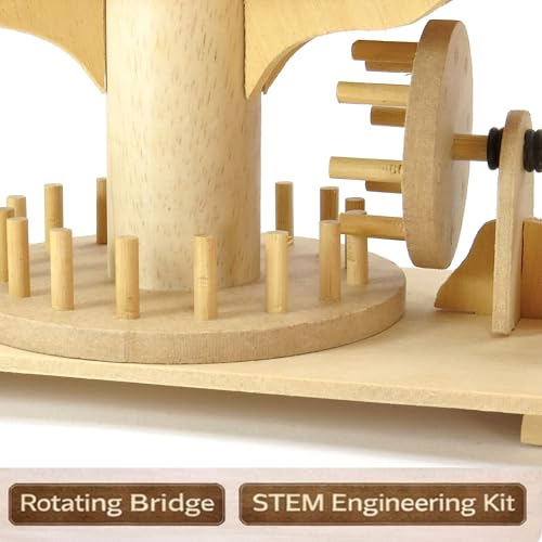 PATHFINDERS Swing Bridge STEM Kit – Wooden Mechanical Bridge Model to Build – DIY Engineering Kit for Kids & Adults – Hand-Powered Gear Mechanism – Educational Science & Engineering Toy