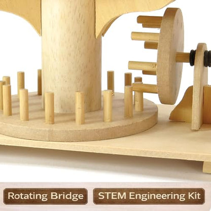 PATHFINDERS Swing Bridge STEM Kit – Wooden Mechanical Bridge Model to Build – DIY Engineering Kit for Kids & Adults – Hand-Powered Gear Mechanism – Educational Science & Engineering Toy