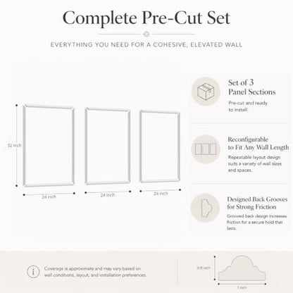 Pre-Cut Paintable Wall Molding Kit, 3 Set Accent Wall Panels (24"x 32") - size: 24"x 32"