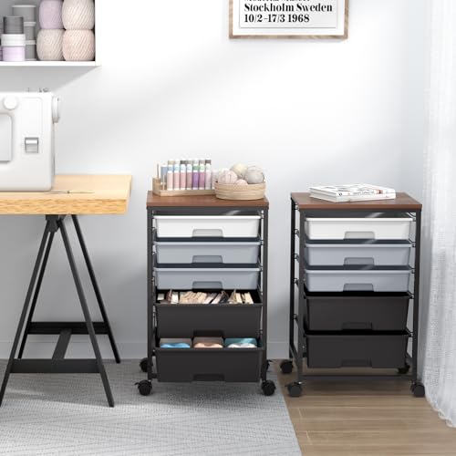 SYKIARIOL Utility Cart with Drawers,5 Drawers Storage Cart,Dark Grey - color: Dark Grey