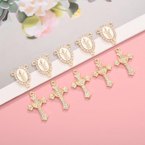 Jiali Q 20 Piece Set Rhinestone Cross Connectors and Pendants for Jewelry Making (Gold St.Benedict) - color: GOLD St.Benedict