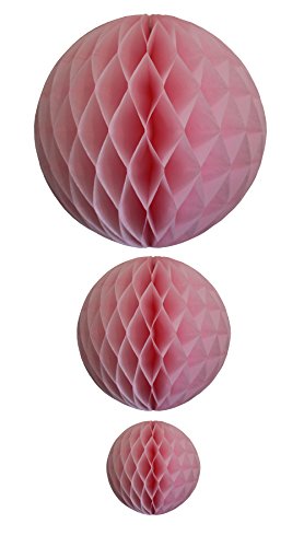 Pink Honeycomb Balls, Set of 3 (12 inch, 8 inch, 5 inch) - color: Pink