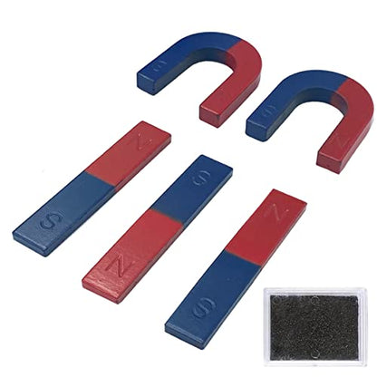 Kids Magnet Physics Science Kit, STEM Educational Learning Set Includes Bar & Horseshoe Magnets, Magnetic Powder for School Teachers & Homeschool Students
