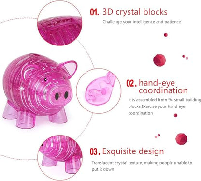 3D Crystal Pig Puzzle, Functions as a Piggy Bank, Crystal Puzzle Brainteasers for Puzzlers Ages 16 and Up, 94 PCS (Yellow) - color: Yellow-pig