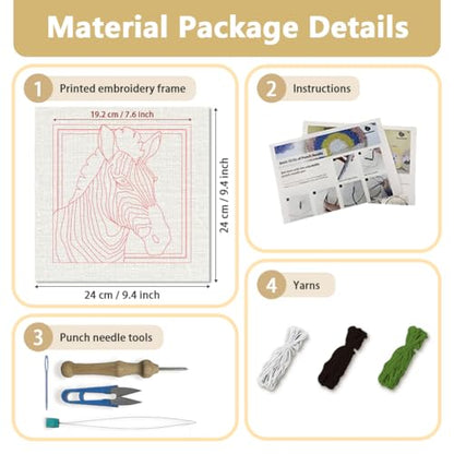 DOODLREAM Cute Zebra DIY Punch Needle Embroidery Kit for Adult Beginner, 9.4" Avocado Zebra Animal Punch Stitching Craft Set for Starter with Frame,Fabric Pattern,Threader, Yarn, Pinch Needle - color: Zebra