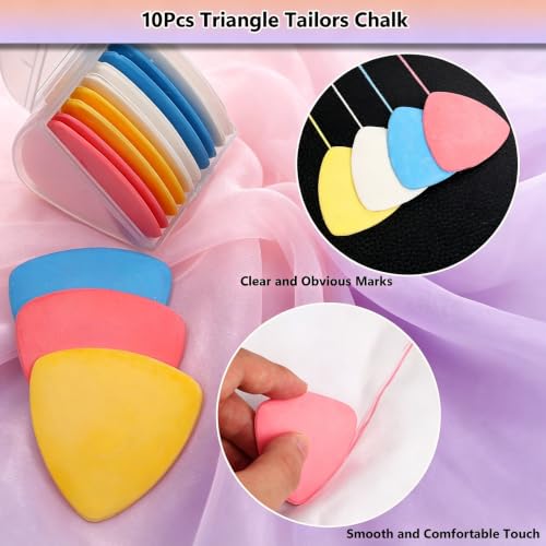 10Pcs Triangle Tailors Chalk with 100Pcs Sewing Clips, 100pcs Straight Pins Set, 4pcs Heat Erasable Fabric Marking Pens with 8 Refills, 3PCS Sewing Fabric Pencils for Quilting Craft Accessories