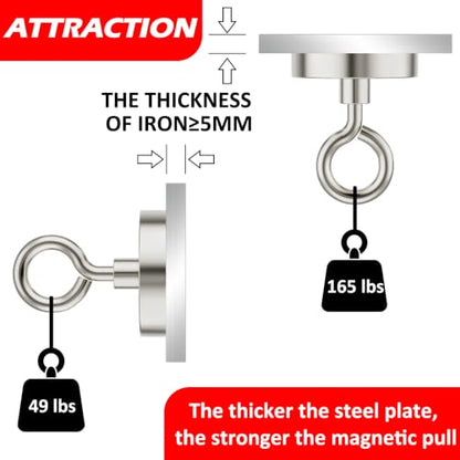 MUTUACTOR 2packs Neodymium Magnets Heavy Duty,165 lbs Pulling Force Fishing Magnet Rare Earth Magnet,Super Strong Round Magnet for Sweeping Picking Retrieving Metal Tools - style: 165lb Magnet,2packs--Φ 1.41"