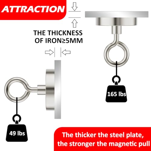 MUTUACTOR 2packs Neodymium Magnets Heavy Duty,165 lbs Pulling Force Fishing Magnet Rare Earth Magnet,Super Strong Round Magnet for Sweeping Picking Retrieving Metal Tools - style: 165lb Magnet,2packs--Φ 1.41"
