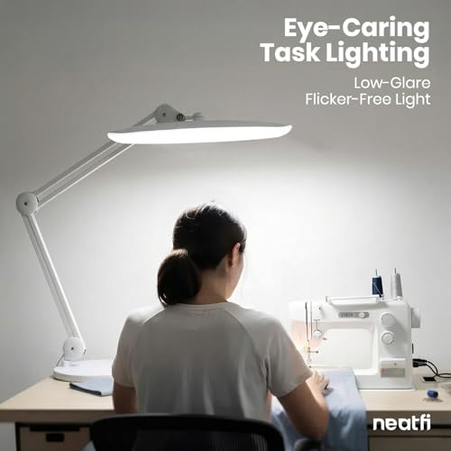 Neatfi XL 2200 Lumens 24W LED Desk Lamp - 4-Level Dimmable Task Light | Home Office, Crafts & Workbench | 20-Inch Wide Head (White, Non-CCT with Base) - color: White, size: Non-CCT with Base