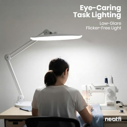 Neatfi XL 2200 Lumens 24W LED Desk Lamp - 4-Level Dimmable Task Light | Home Office, Crafts & Workbench | 20-Inch Wide Head (White, Non-CCT with Base) - color: White, size: Non-CCT with Base