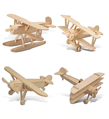 Puzzled Wooden Airplane Model Kits - 3D Wooden Puzzles for Adults - 4 Pack