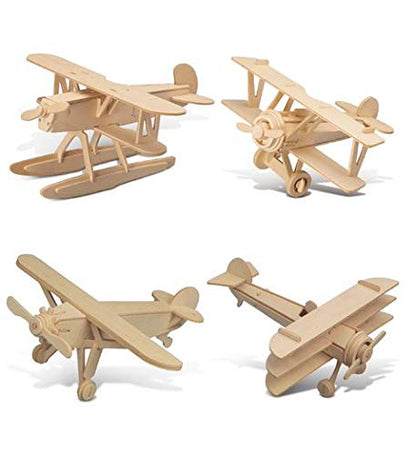 Puzzled Wooden Airplane Model Kits - 3D Wooden Puzzles for Adults - 4 Pack