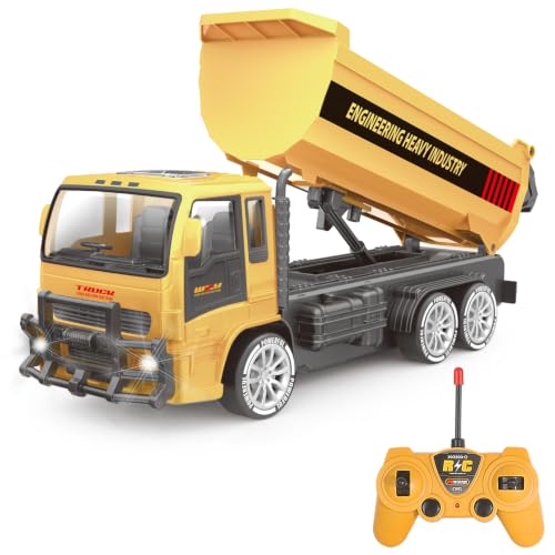 Jiakora Remote Control Dump Truck for Kids, 2.4GHz RC Construction Vehicle with LED Lights, 45° Dumping Function, 2 Rechargeable Batteries, Toy Truck for Boys Girls 3 4 5 6 7 8 Years Old - style: Dump Truck