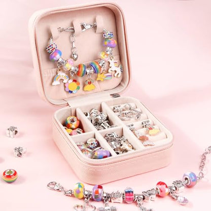 UFU Charm Bracelet Making Kit, Jewelry Making Kit Craft Gift for Girls 5 6 7 8-12, A Sweet Birthday Gift to Inspire Imagination & Creativity, with Portable Jewelry Box - color: E-Blue-2