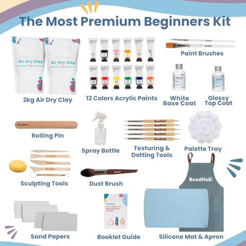Pottery Kit for Beginners, 4.4LBS Air Dry Clay for Adults with Sculpting Tools, Paint, Glaze, 2kg Air-Dry Modeling Clay | Molding, Sculpt & Painting Set, Hobby Date Night DIY Art Craft Kits (White) - color: A White