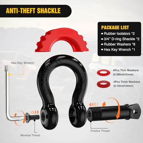 Nilight 3" x20' Recovery Tow Strap Kit Two 3/4" Anti-Theft D-Ring Shackles - color: 20ft Tow Strap +D-Ring Shackle