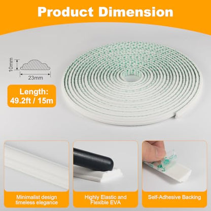 Peel and Stick Wall Molding Kit, 49.2FT x 0.91" EVA Flexible Trim for Interior Walls Projects, Self-Adhesive Peel and Stick Crown Trim for Wainscoting Panels and Decorative Wall Panels - size: 49.2FT x 0.9'' W