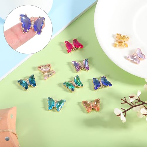 uxcell Crystal Gold Plated Butterfly Charm, Brass Zircon Charm Pendant - color: Bright Blue, size: 19x15mm
