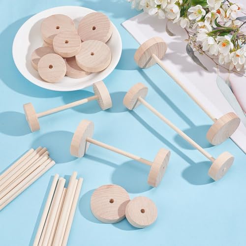 OLYCRAFT 1.8/1.4 Inch Unfinshed Wood Craft Wheels with Stick Flat Round - size: 1.8 inch & 1.4 inch
