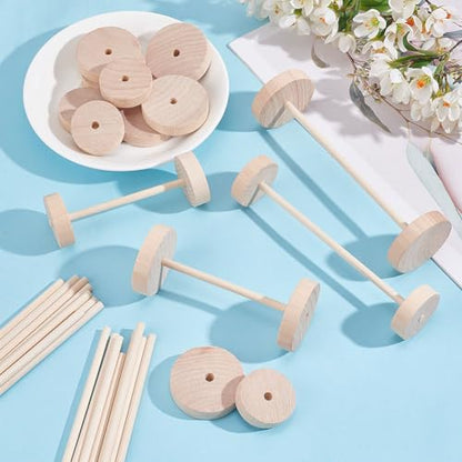 OLYCRAFT 1.8/1.4 Inch Unfinshed Wood Craft Wheels with Stick Flat Round - size: 1.8 inch & 1.4 inch