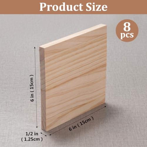 Wooden Blocks Wood Blocks for Crafts, 8 PCS 6″X6″X1/2″ Blank Wood Squares - size: 6″x6″x1/2″ - 8PCS