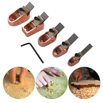 Luthier Tools, 5pcs finger plane cutter in different sizes Wood Planer Hand Plane with curved sole for DIY violin, viola, cello, and other wood instrument (Rose Gold)
