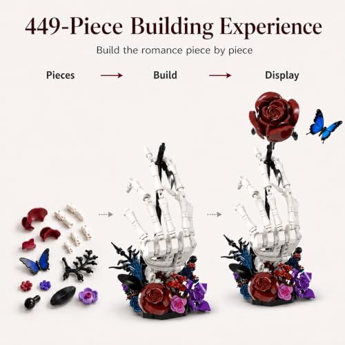 Gothic Rose Skeleton Hand Building Set, Dark Fantasy Brick Model