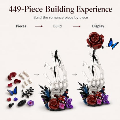 Gothic Rose Skeleton Hand Building Set, Dark Fantasy Brick Model