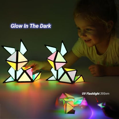 TOSY Magnet Pyramid - 1 Fidget Cube Transforms into 1 Billion Shapes, 243 Rare Earth Magnets, Glowing, Holographic Design, Spinner Accessory, Gift for Christmas Birthday (Set of 1 Stone 1 Glow) - color: Mixed (Set of 2)