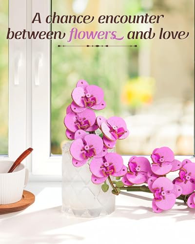 rowood 3D Wooden Puzzles for Adults,DIY Artifical Flower Botanical Collection Building Craft Kit,Mother's Day/Valentine's Day/Teacher's Day Purple Moth Orchid - style: Purple Moth Orchid