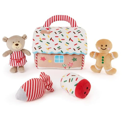 GUND Baby Play Soft Collection, My First Gingerbread House 5-Piece Playset with Rattle, Squeaker and Crinkle Plush Toys, Sensory Toy for Babies, 7.5” - style: Gingerbread House