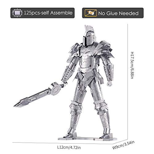 Piececool 3D Metal Puzzles for Adults DIY Mecha Model Kits Building Blocks, Black Knight 3D Figure Model kit Brain Teaser Puzzle Hobbies for Men, Great Birthday Gifts -125 Pcs - color: Silver