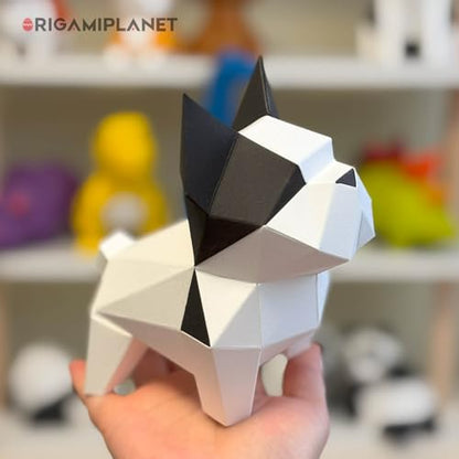 Bulldog 3D Origami Paper Craft Kit, Easy DIY Pre-Cut Puppies Paper Sculpture Model for Adults, Cute Animal Handmade Home Decor Papercraft Gift Set for Beginners