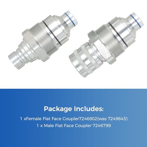 7246802 7246799 Hydraulic Coupler Kit, Male and Female Flat Face Quick Connect Set with 48mm Thread for Bobcat Skid Steer Loaders